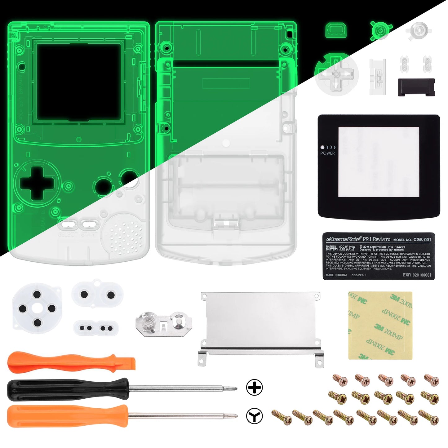eXtremeRate IPS Ready Upgraded Replacement Shell Full Housing Cover & Buttons for Gameboy Color for GBC - Clear Series