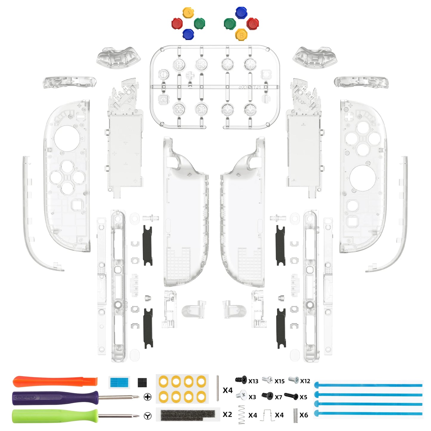 eXtremeRate DIY Replacement Housing Case Buttons for Joycon 2,  Decorative Strips & Middle Bracket & Tools for Nintendo Switch 2