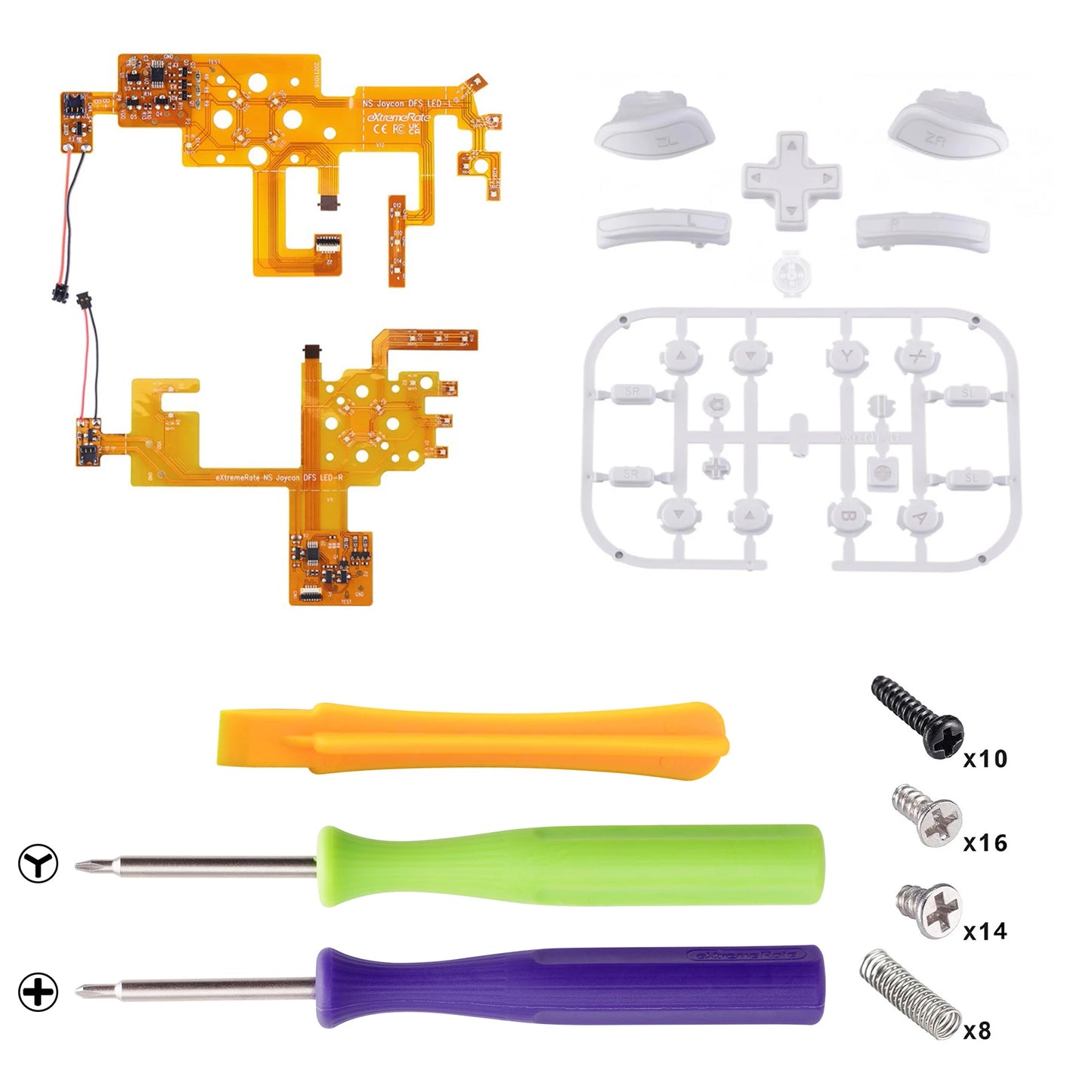 eXtremeRate 7 Colors 9 Modes DFS LED Kit Multi-Colors Luminated Classical Symbols Face Buttons for NS Switch & OLED JoyCon