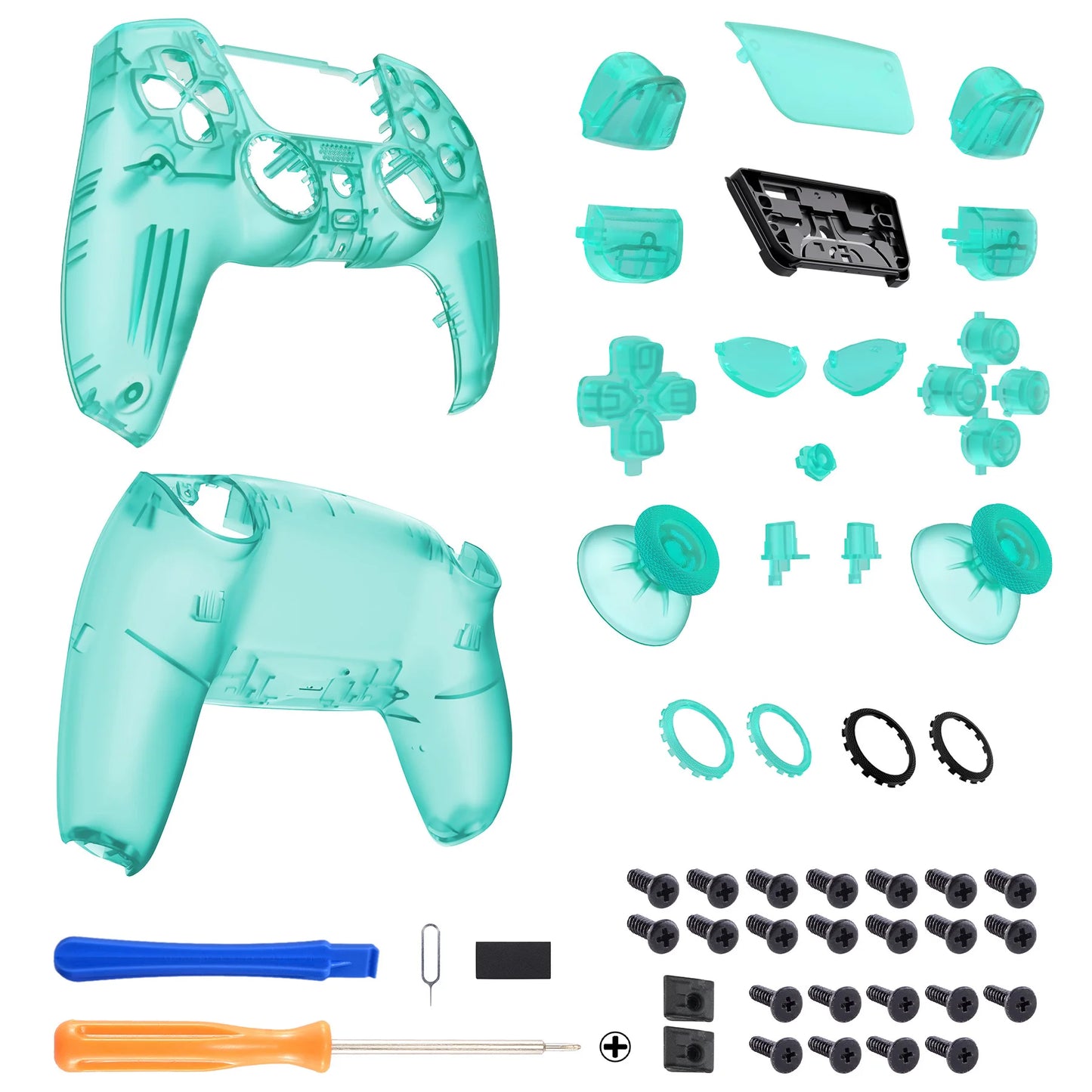 eXtremeRate Luna Redesigned Full Set Housing Shell Buttons Touchpad Cover for ps5 Controller BDM-030/040/050 - Clear Series