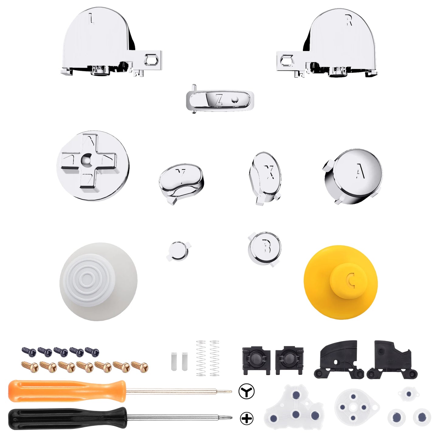 eXtremeRate DIY Replacement Full Set Buttons Thumbsticks & Tools for Nintendo GameCube Controller, Repair ABXY D-pad Z L R Keys