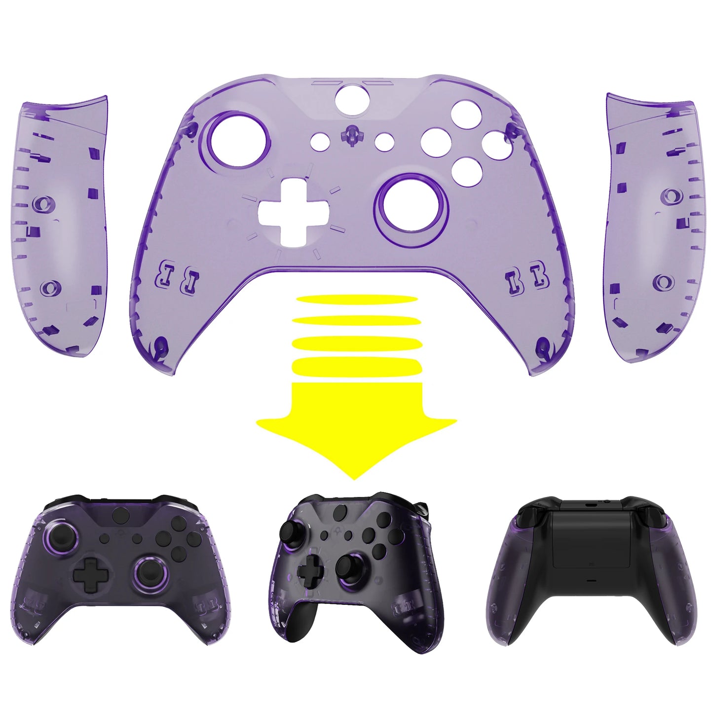 eXtremeRate Custom Top Shell Front Housing Faceplate Fix Kits for Xbox One X & One S Controller (Model 1708) - Clear Series