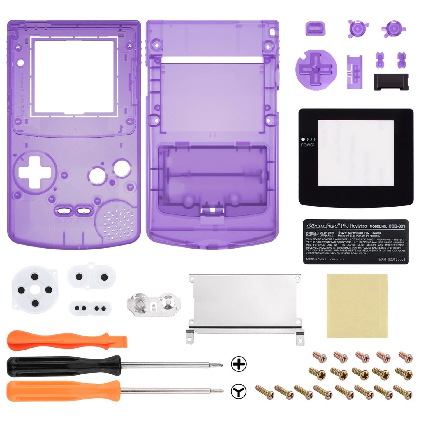 eXtremeRate IPS Ready Upgraded Replacement Shell Full Housing Cover & Buttons for Gameboy Color for GBC - Clear Series