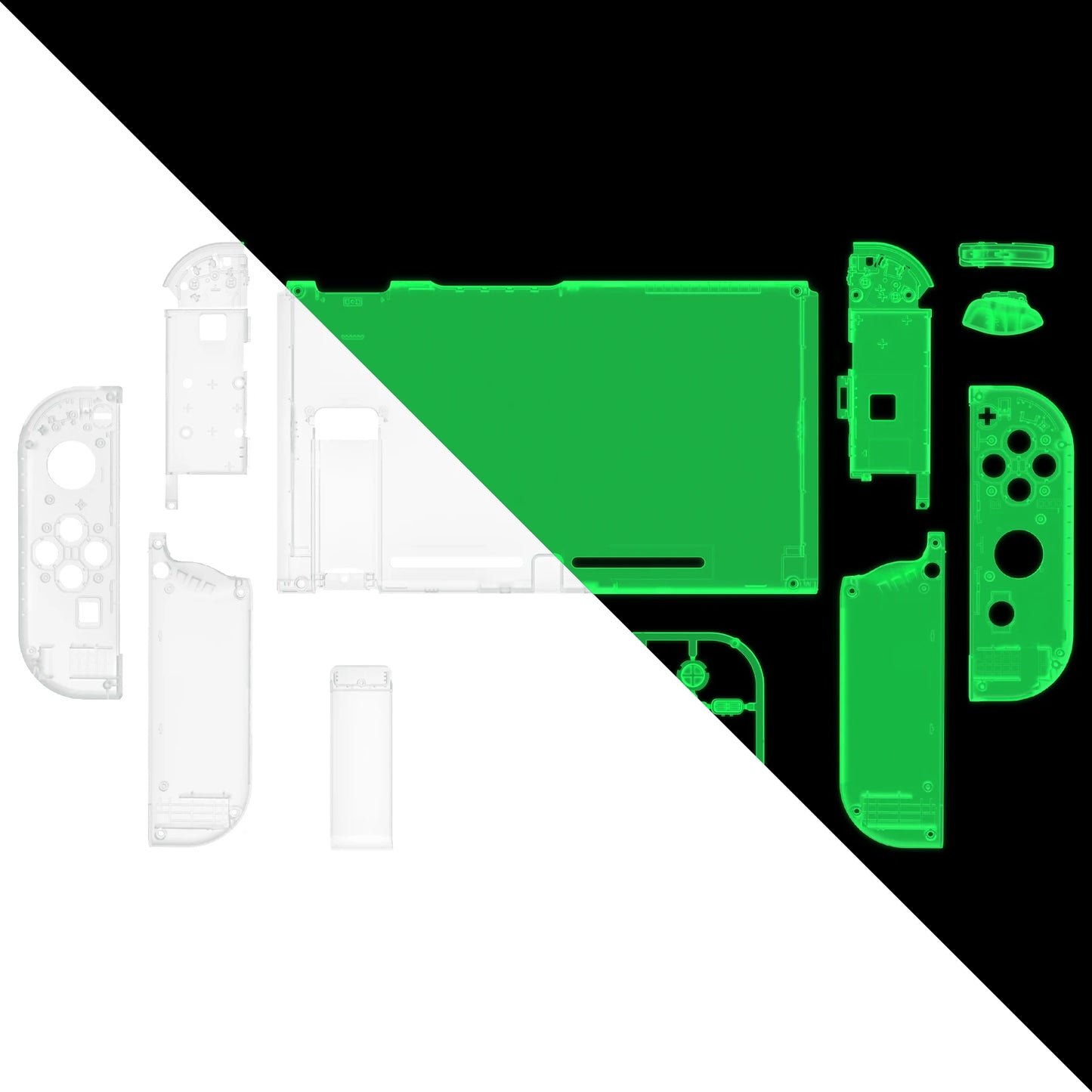 eXtremeRate Transparent Console Back Plate with Controller Housing Shell with Buttons for NS Switch Console & JoyCon