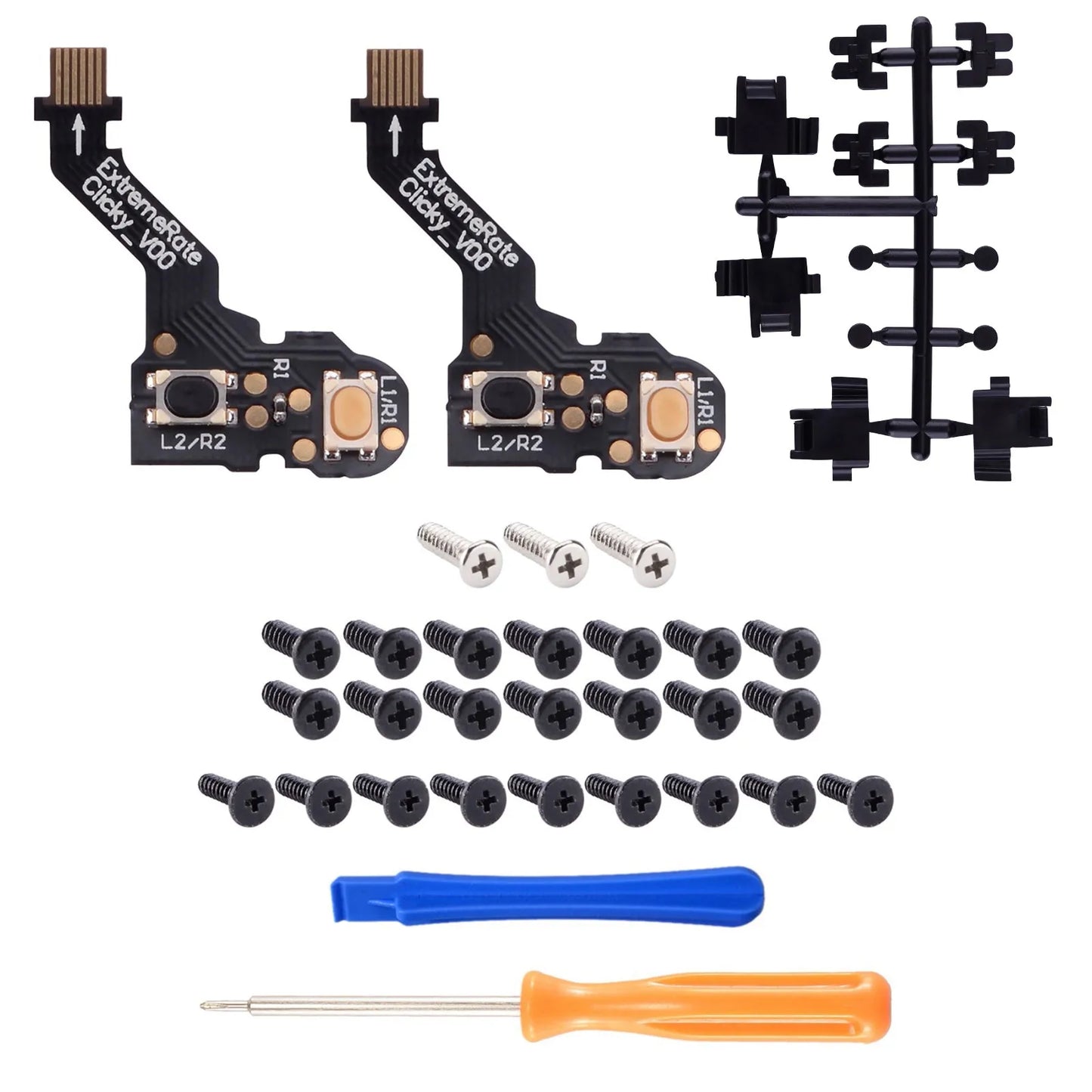 eXtremeRate Clicky Hair Trigger Kit Shoulder Buttons, Custom Flashshot Trigger Stop Flex Cable for PS5 Controller BDM-010 & 020
