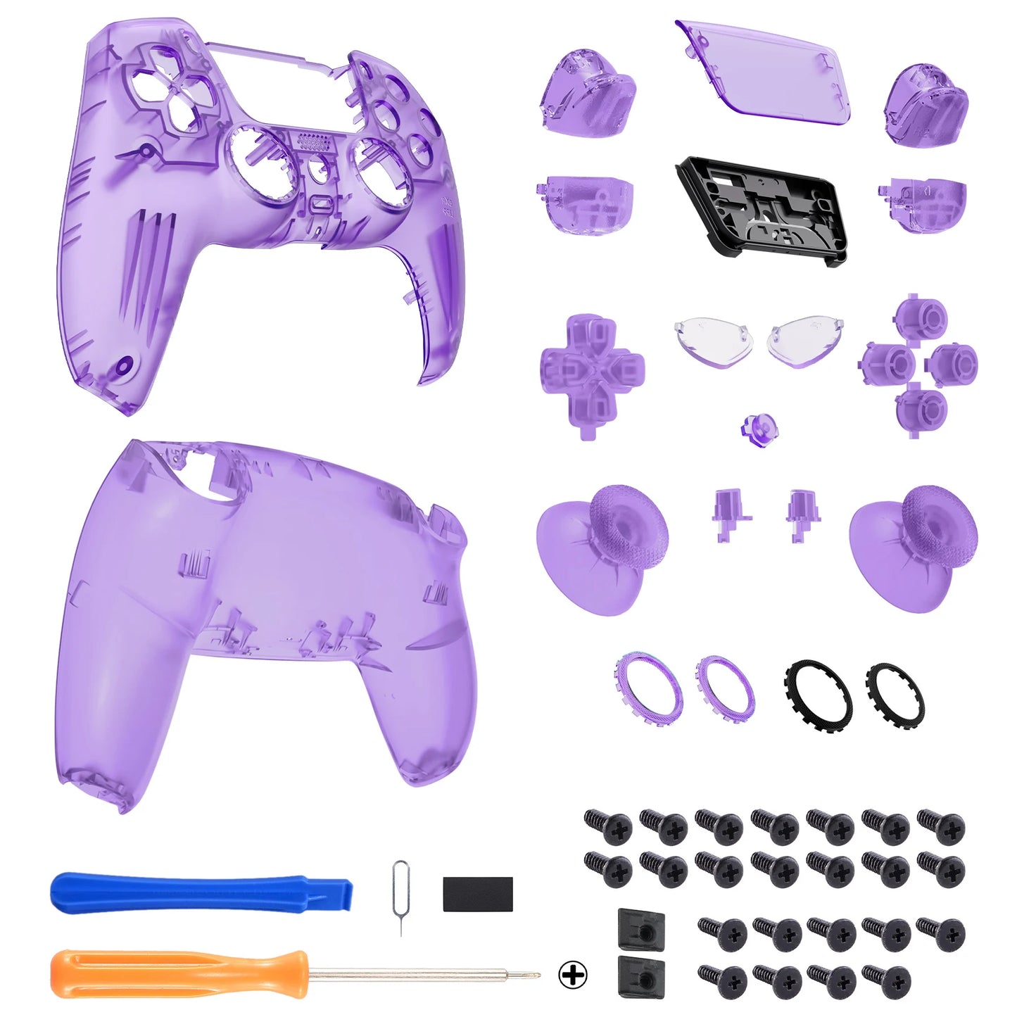 eXtremeRate Luna Redesigned Full Set Housing Shell Buttons Touchpad Cover for ps5 Controller BDM-030/040/050 - Clear Series
