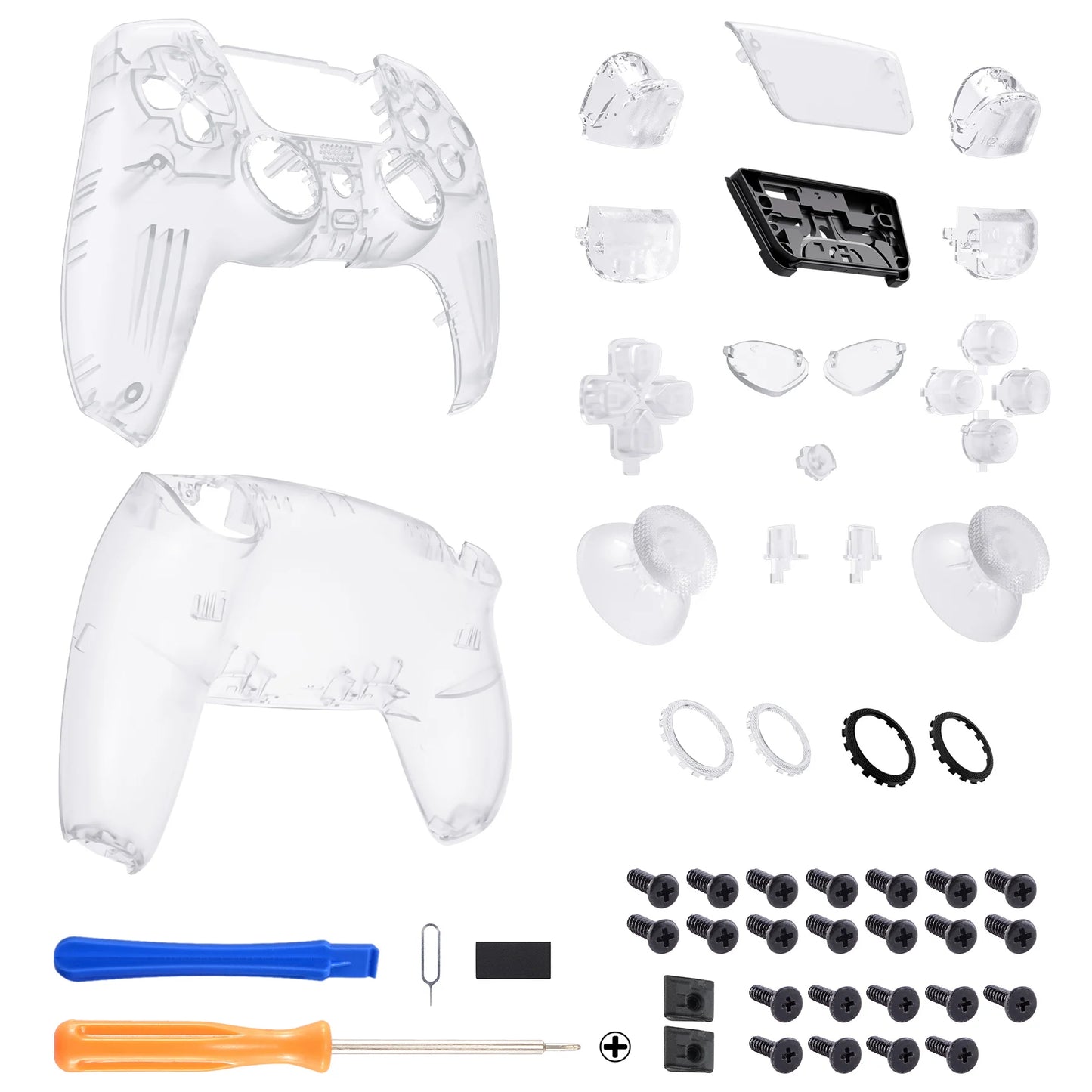 eXtremeRate Luna Redesigned Full Set Housing Shell Buttons Touchpad Cover for ps5 Controller BDM-030/040/050 - Clear Series