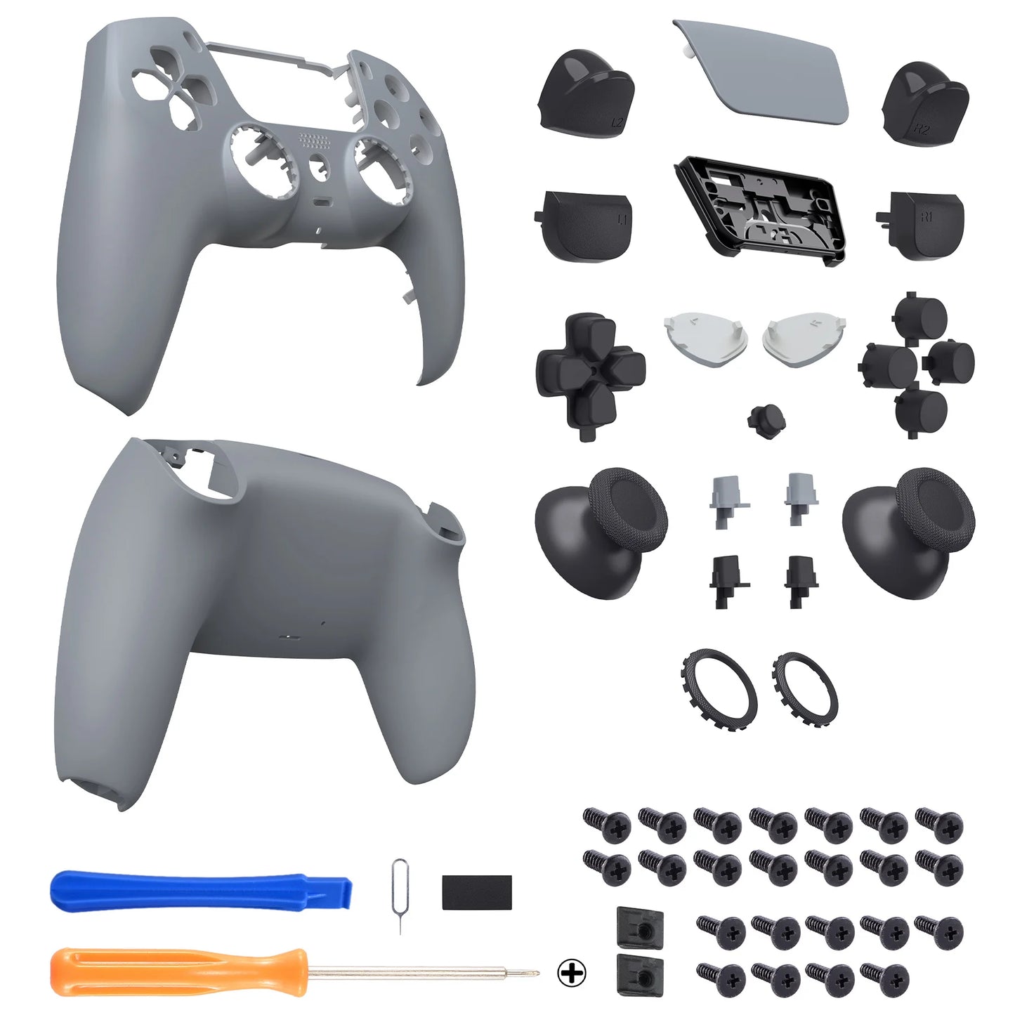 eXtremeRate Luna Redesigned Full Set Housing Shell Buttons Touchpad Cover for ps5 Controller BDM-030/040/050 - Black & Red &Gray