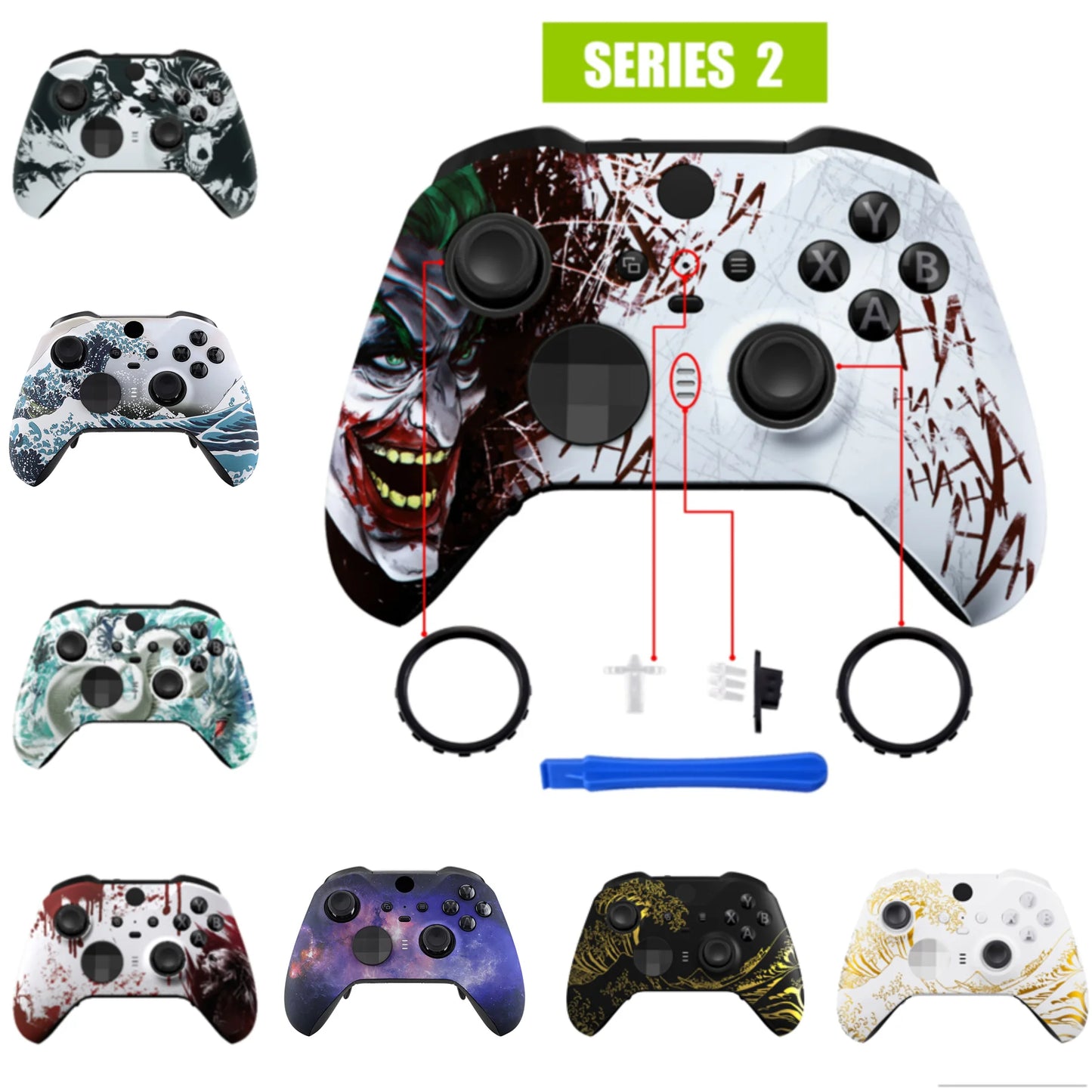 eXtremeRate Patterned Faceplate Front Housing Shell Replacement Kit for Xbox One Elite Series 2 Controller - Clown HAHAHA