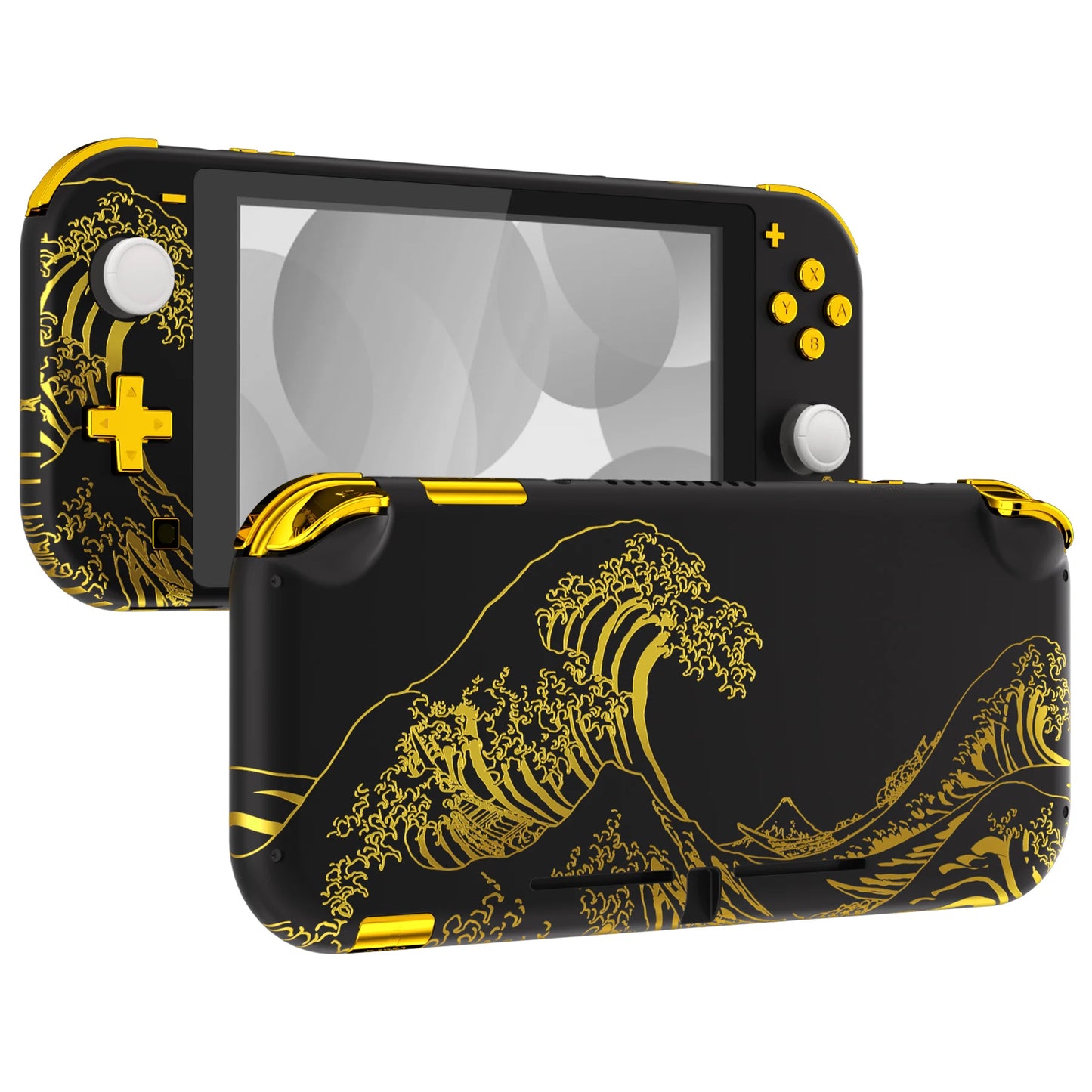 eXtremeRate Soft Touch DIY Custom Replacement Housing Shell with Screen Protector for Ns Switch Lite - The Great GOLDEN Wave