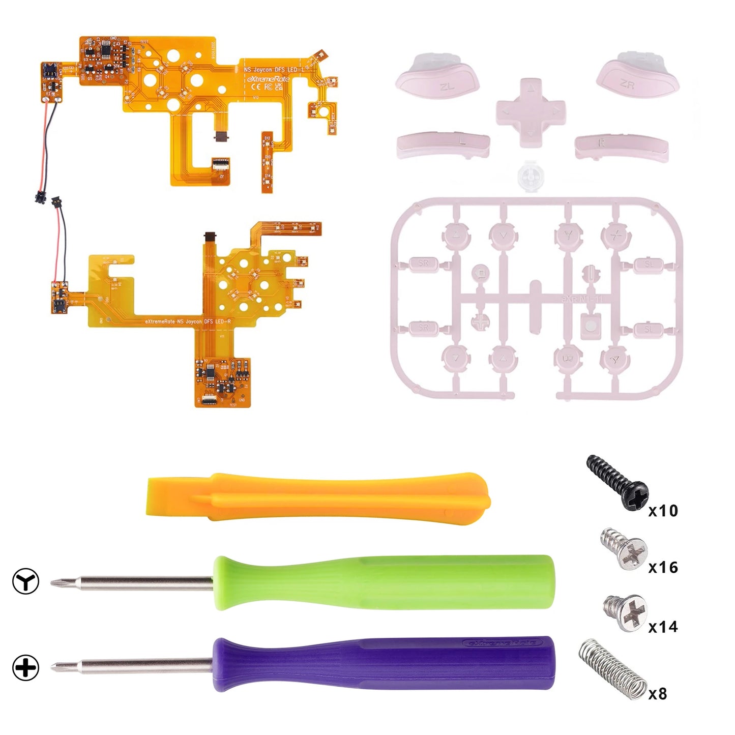 eXtremeRate 7 Colors 9 Modes DFS LED Kit Multi-Colors Luminated Classical Symbols Face Buttons for NS Switch & OLED JoyCon