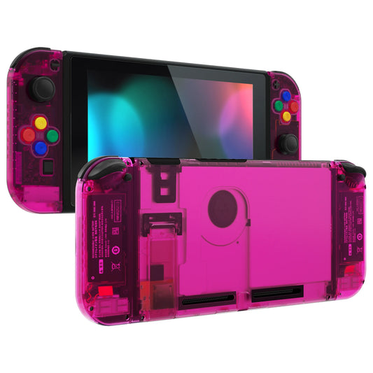 eXtremeRate Clear Candy Pink Console Back Plate Controller Housing Shell Case with Buttons for NS Switch Console & JoyCon