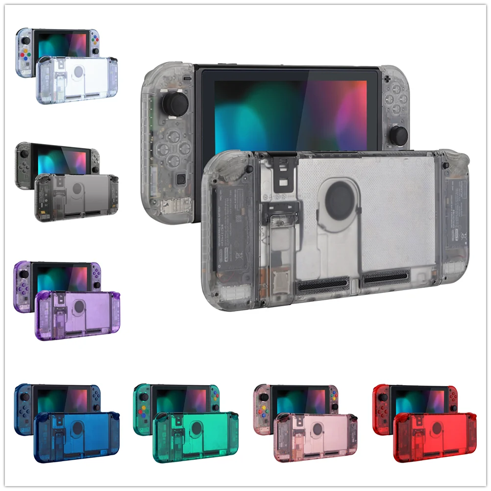 eXtremeRate Transparent Console Back Plate with Controller Housing Shell with Buttons for NS Switch Console & JoyCon
