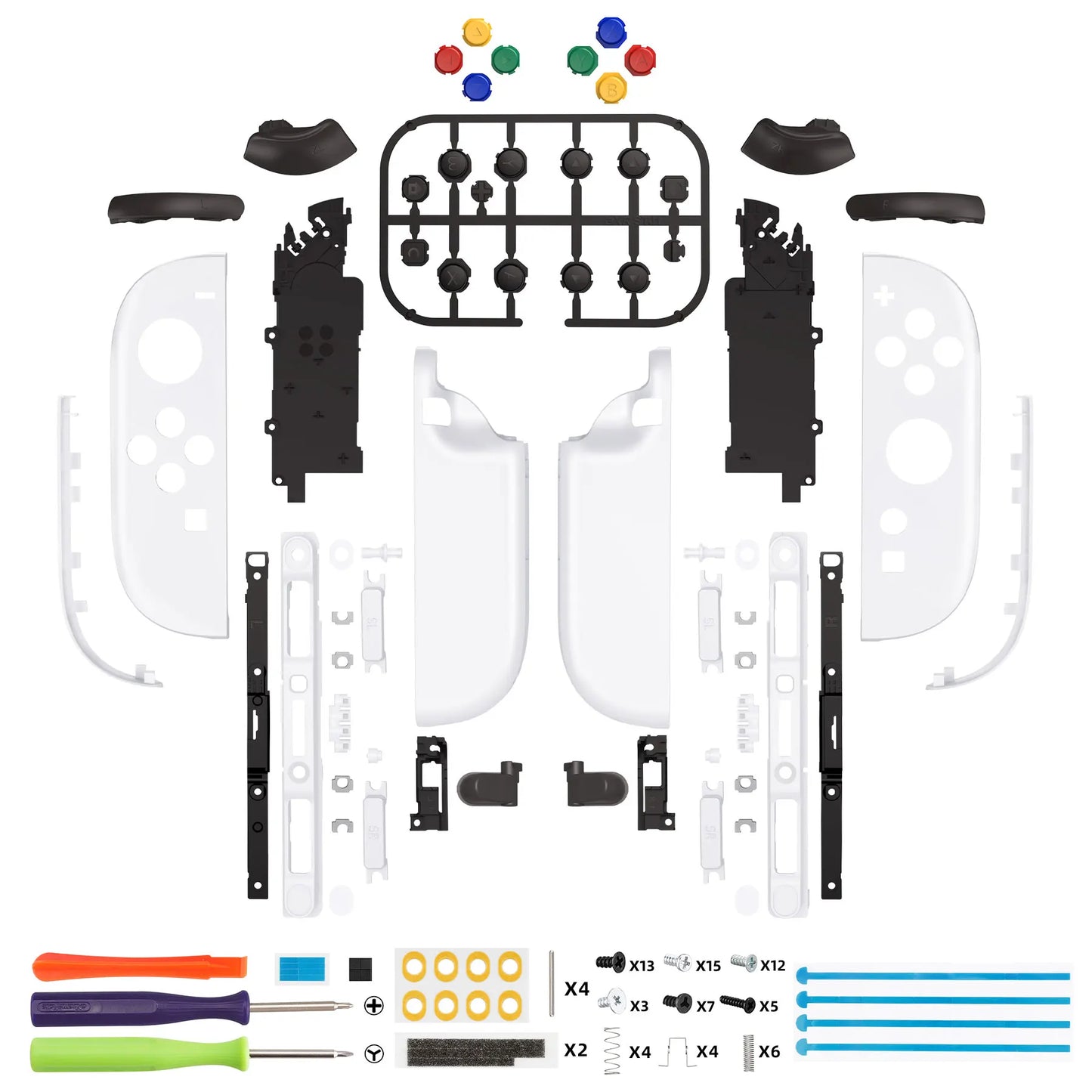 eXtremeRate DIY Replacement Housing Case Buttons for Joycon 2,  Decorative Strips & Middle Bracket & Tools for Nintendo Switch 2