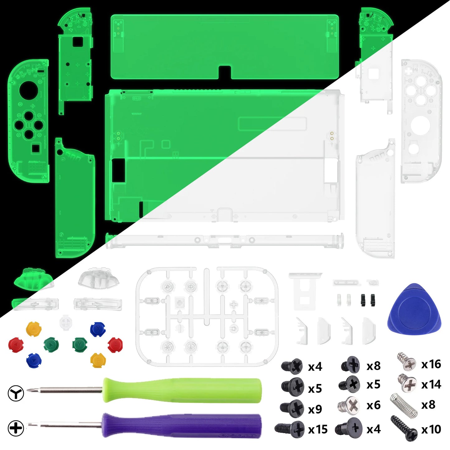 eXtremeRate Replacement Full Set Shell for Nintendo Switch OLED, Back Plate & Kickstand, Joycon Housing with Colorful Buttons