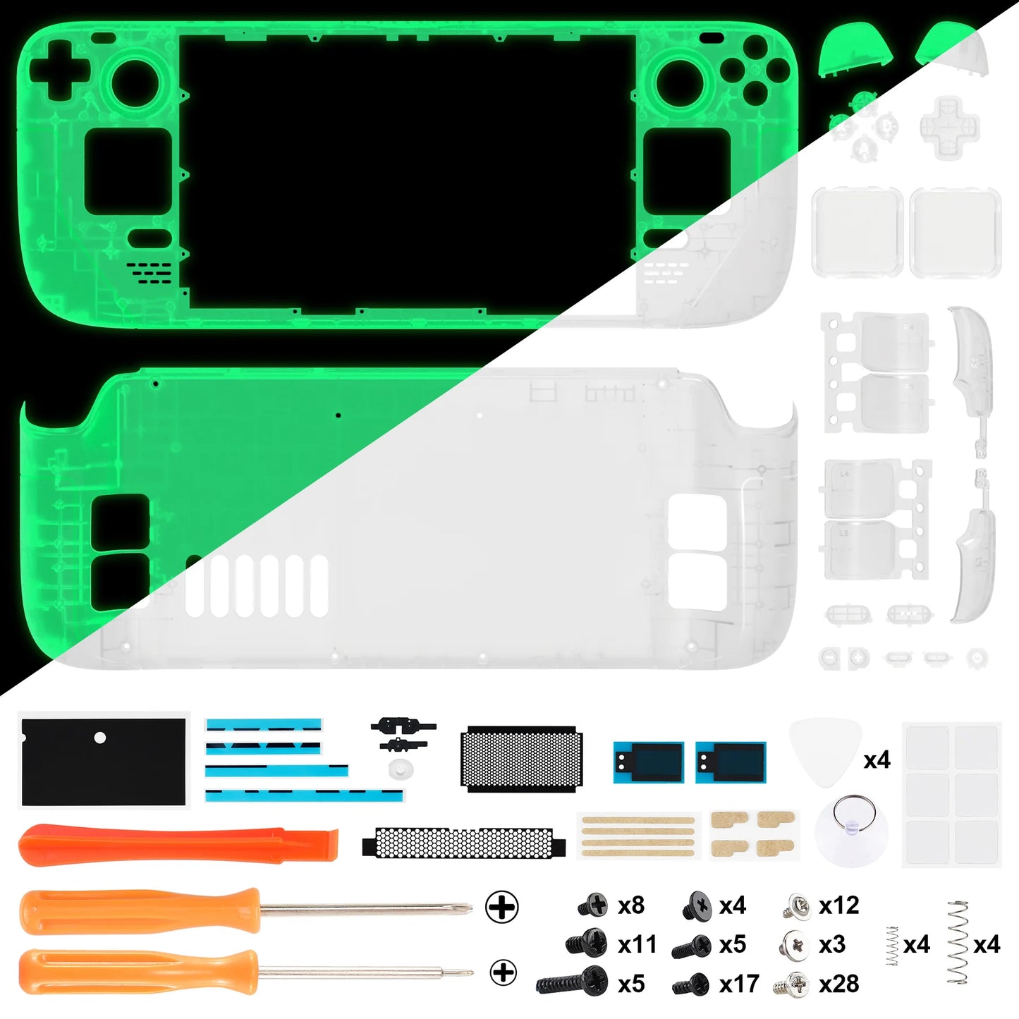 eXtremeRate DIY Replacement Shell for Steam Deck LCD, Transparent Case Set, Clear Edition Faceplate Back Plate Shell with Button