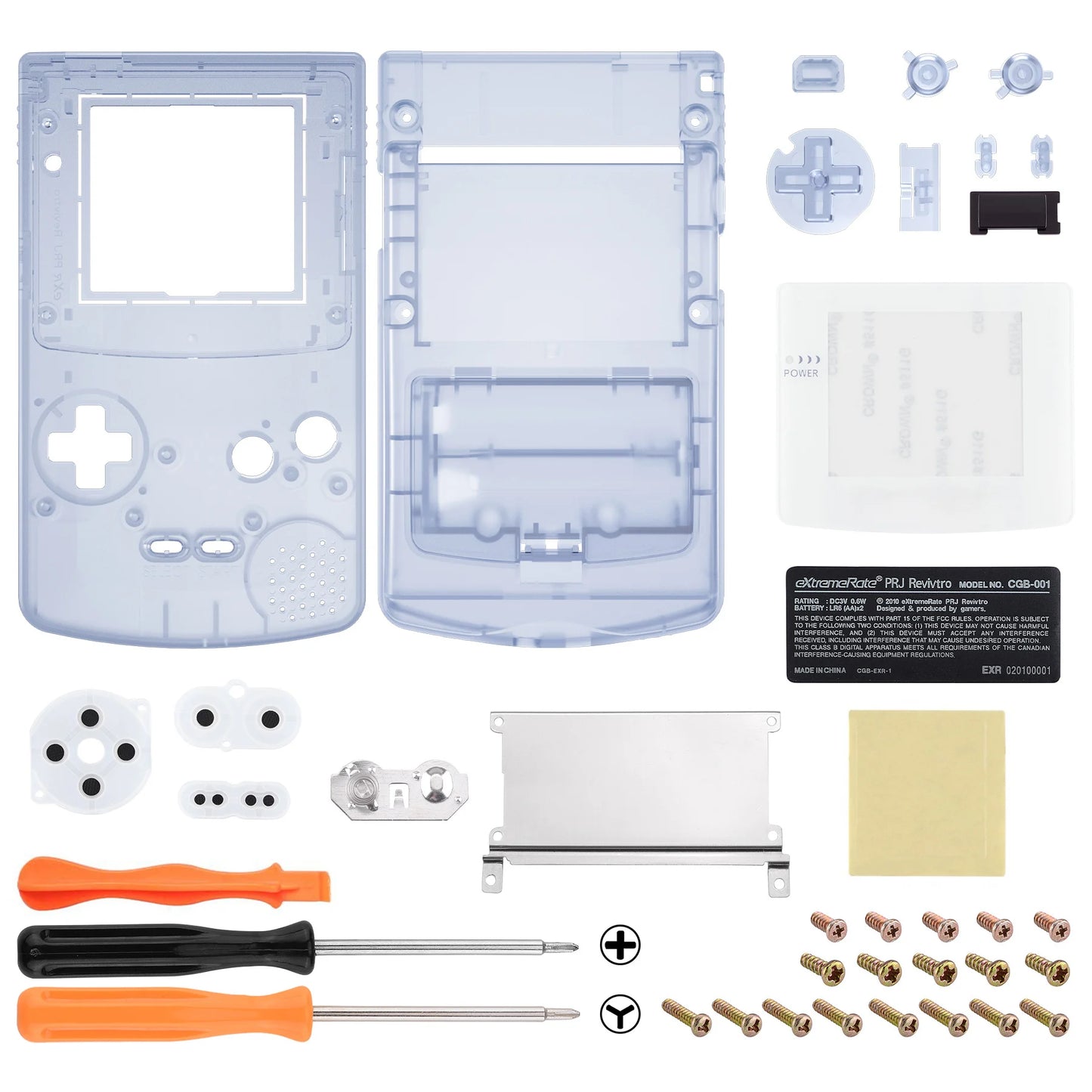eXtremeRate IPS Ready Upgraded Replacement Shell Full Housing Cover & Buttons for Gameboy Color for GBC - Clear Series