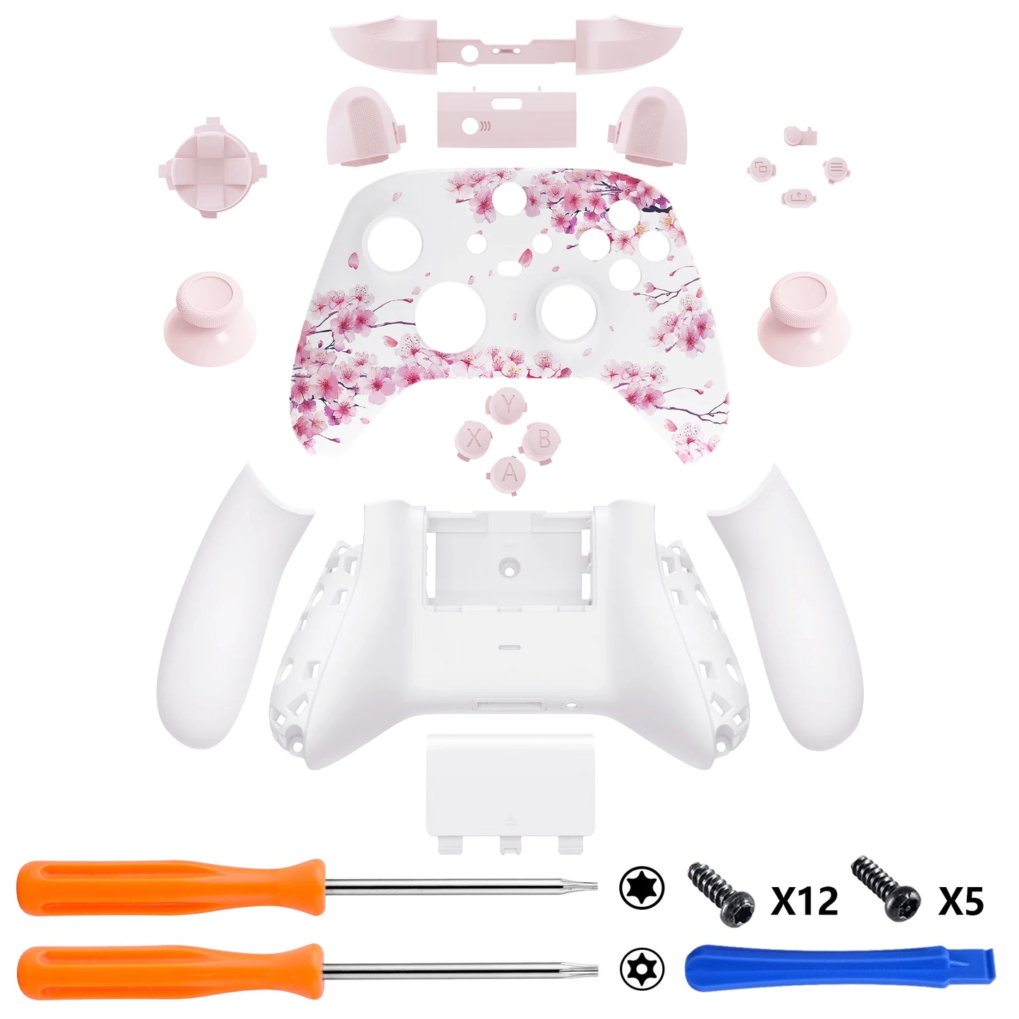 eXtremeRate Full Set Housing Shell Buttons for for Xbox Core Wireless Controller (model 1914) - Cherry Blossom Whisper