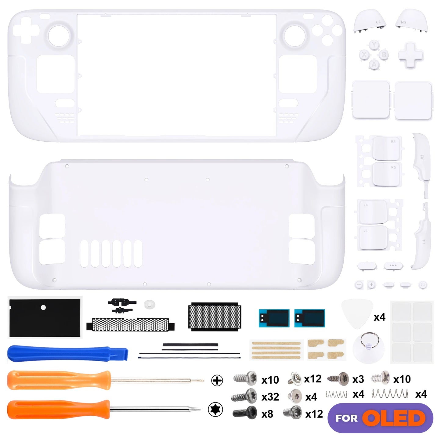 eXtremeRate Replacement Full Set Housing Shell W/Buttons for Steam Deck OLED, Custom DIY Faceplate Back Plate Trackpad Case