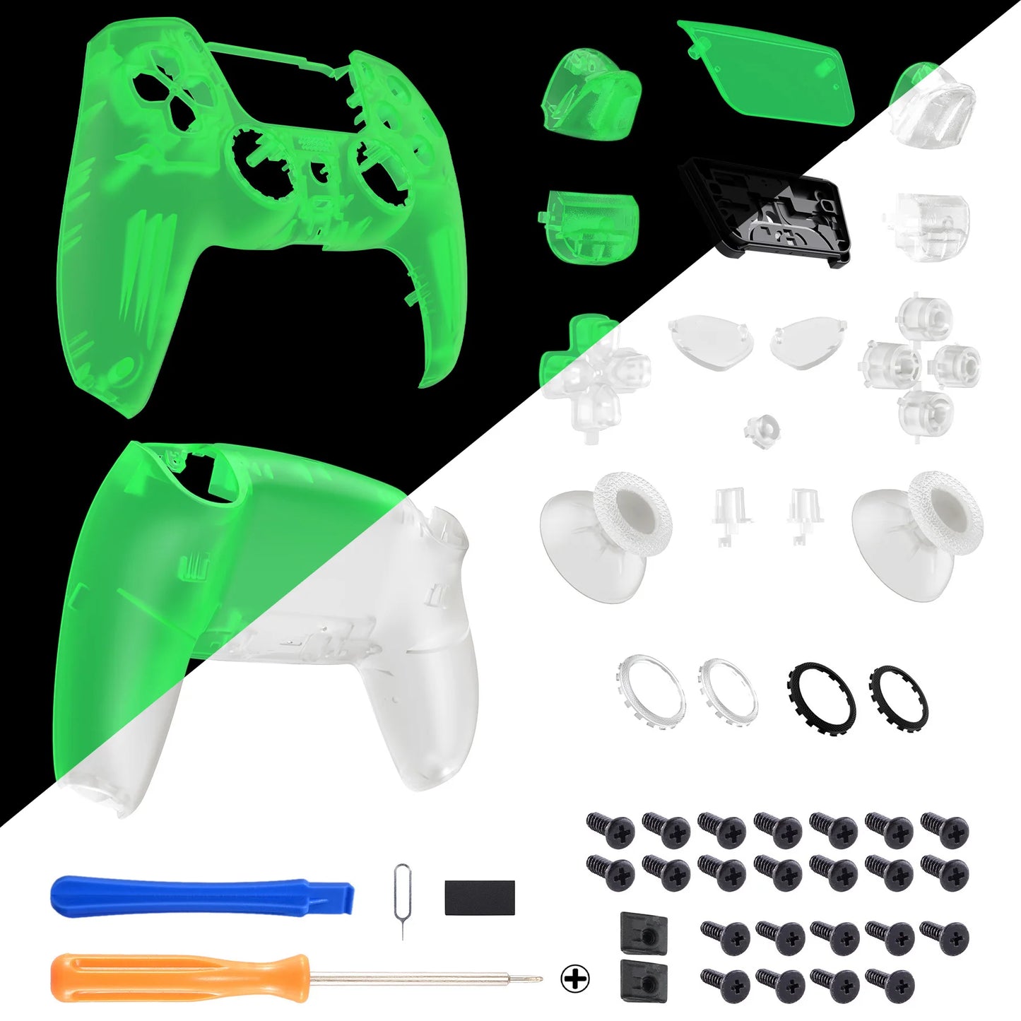 eXtremeRate Luna Redesigned Full Set Housing Shell Buttons Touchpad Cover for ps5 Controller BDM-030/040/050 - Clear Series