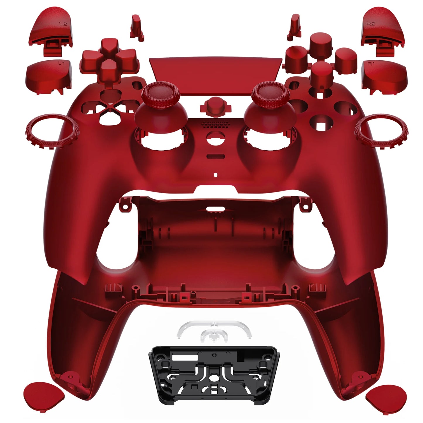 eXtremeRate Luna Redesigned Full Set Housing Shell Buttons Touchpad Cover for ps5 Controller BDM-030/040/050 - Black & Red &Gray
