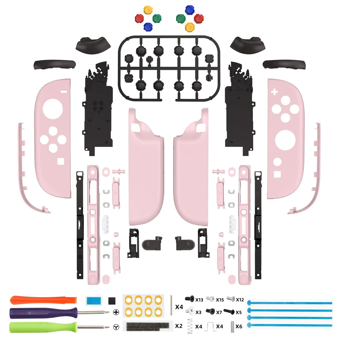 eXtremeRate DIY Replacement Housing Case Buttons for Joycon 2,  Decorative Strips & Middle Bracket & Tools for Nintendo Switch 2