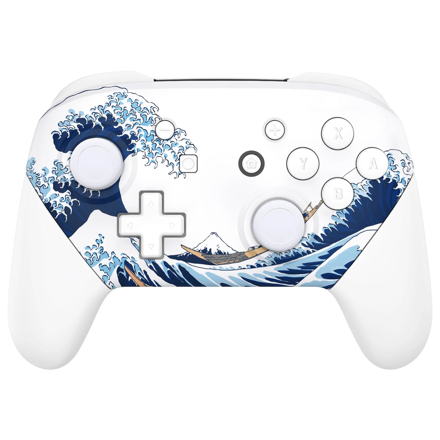 eXtremeRate Faceplate Backplate Grips for Nintendo Switch Pro, The Great Wave Replacement Housing Shell with Full Set Buttons
