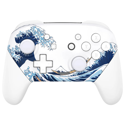 eXtremeRate Faceplate Backplate Grips for Nintendo Switch Pro, The Great Wave Replacement Housing Shell with Full Set Buttons