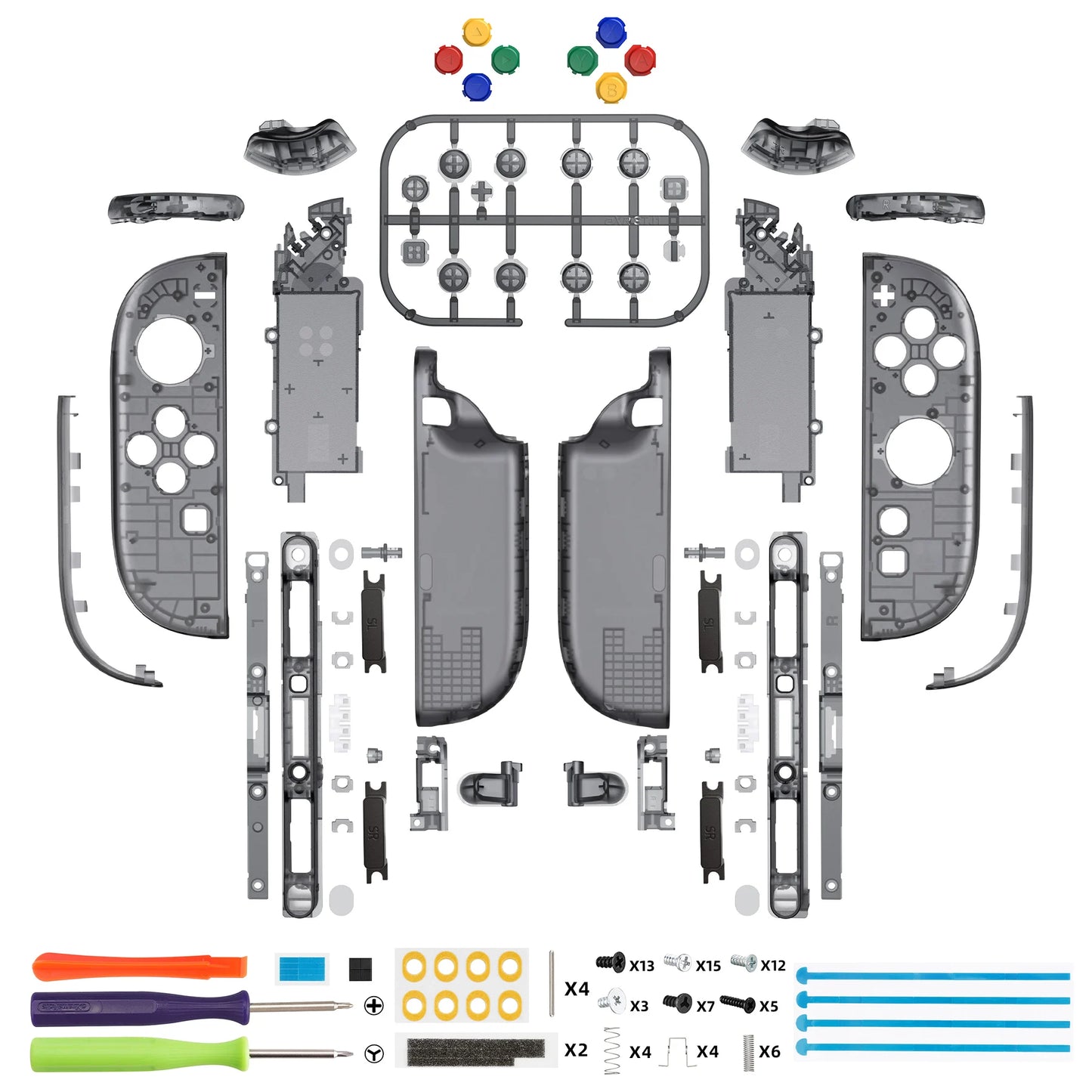 eXtremeRate DIY Replacement Housing Case Buttons for Joycon 2,  Decorative Strips & Middle Bracket & Tools for Nintendo Switch 2