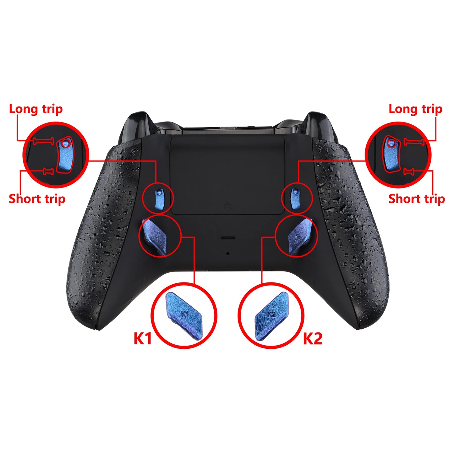 eXtremeRate Chameleon Purple Blue Glossy Buttons K1 K2 Paddles for Xbox One S X Controller LOFTY Remap & Trigger Stop Kit