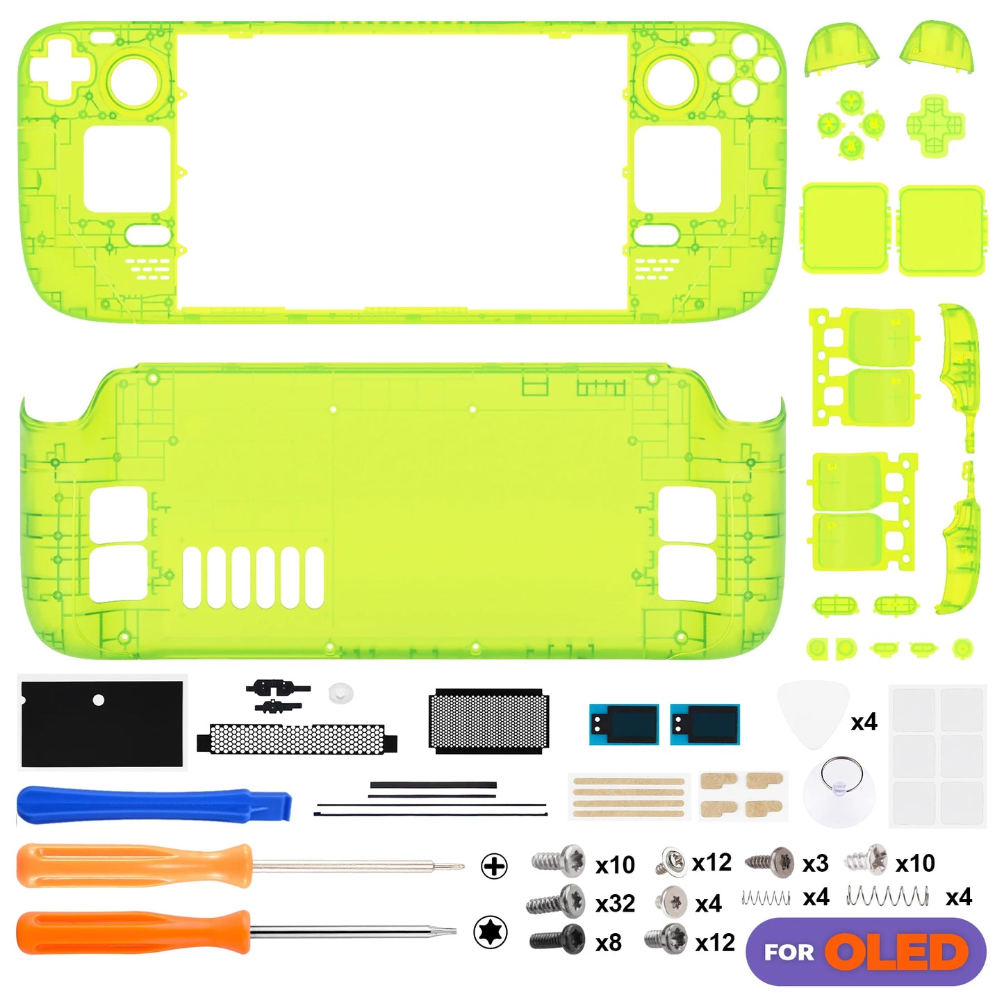eXtremeRate Replacement Full Set Housing Shell W/Buttons for Steam Deck OLED, Clear DIY Faceplate Back Plate Trackpad Case