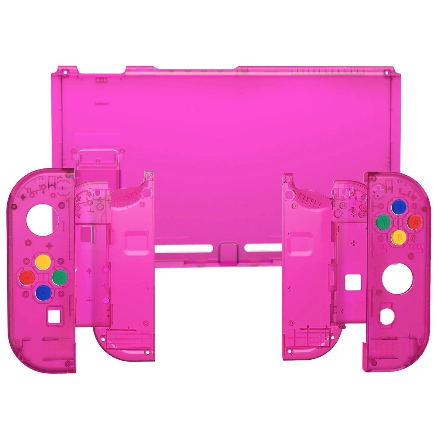 eXtremeRate Clear Candy Pink Console Back Plate Controller Housing Shell Case with Buttons for NS Switch Console & JoyCon