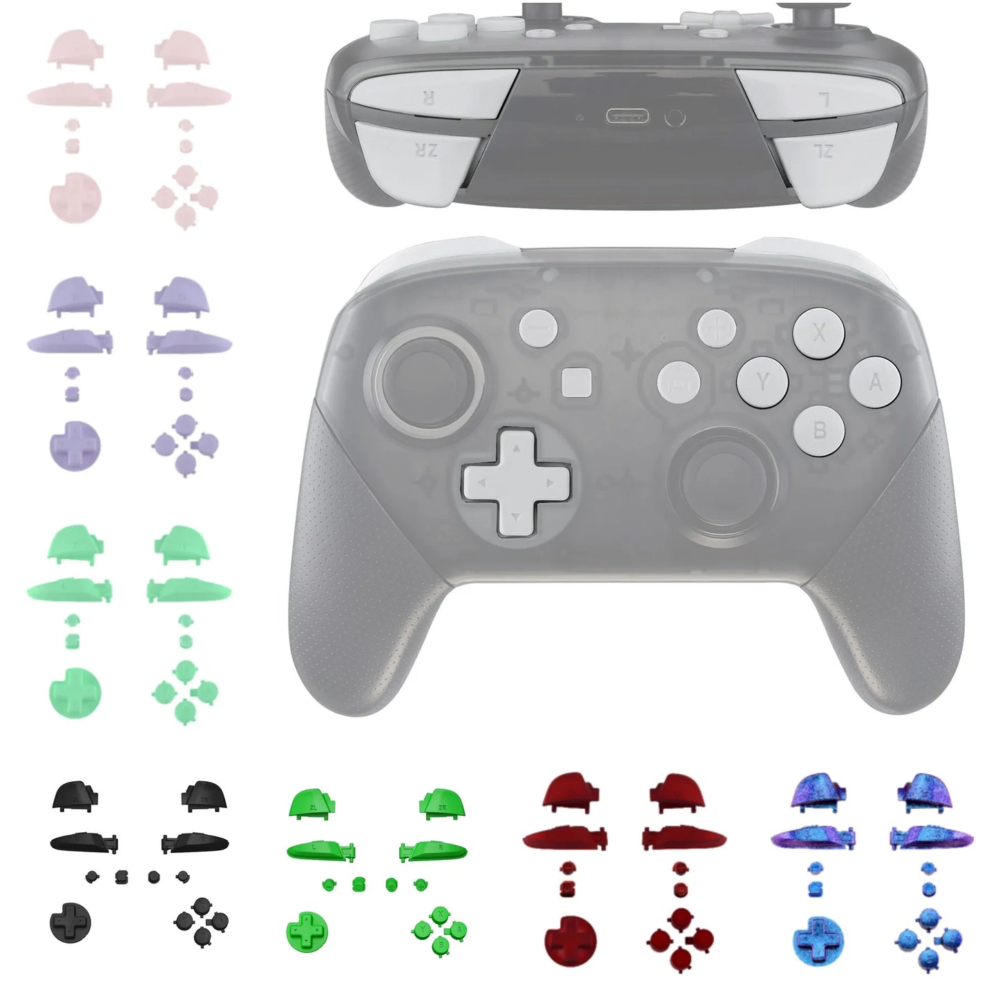 eXtremeRate Replacement Full Set Buttons with Tools for Nintendo Switch Pro Controller, Repair ABXY D-pad ZR ZL L R Keys