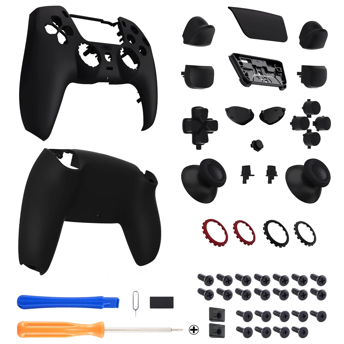 eXtremeRate Luna Redesigned Full Set Housing Shell Buttons Touchpad Cover for ps5 Controller BDM-030/040/050 - Black & Red &Gray