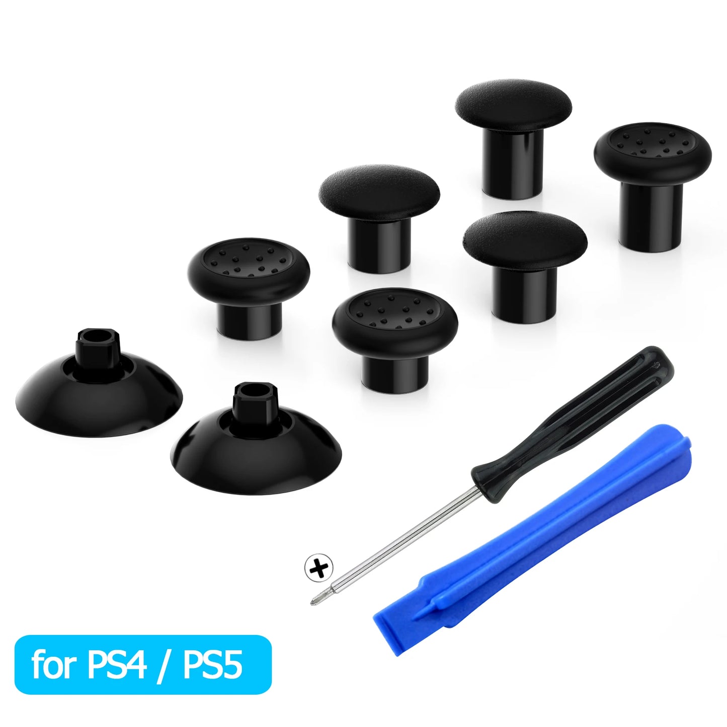 eXtremeRate Black Interchangeable Thumbstick with 3 Grips Adjustable Joystick for PS5 Controller, for PS4 All Model Controller