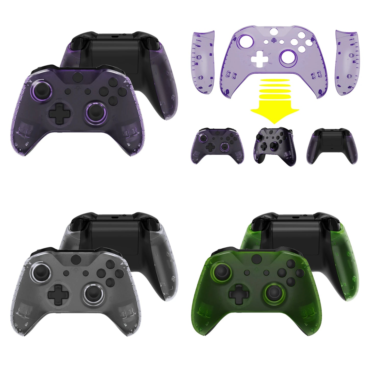eXtremeRate Custom Top Shell Front Housing Faceplate Fix Kits for Xbox One X & One S Controller (Model 1708) - Clear Series