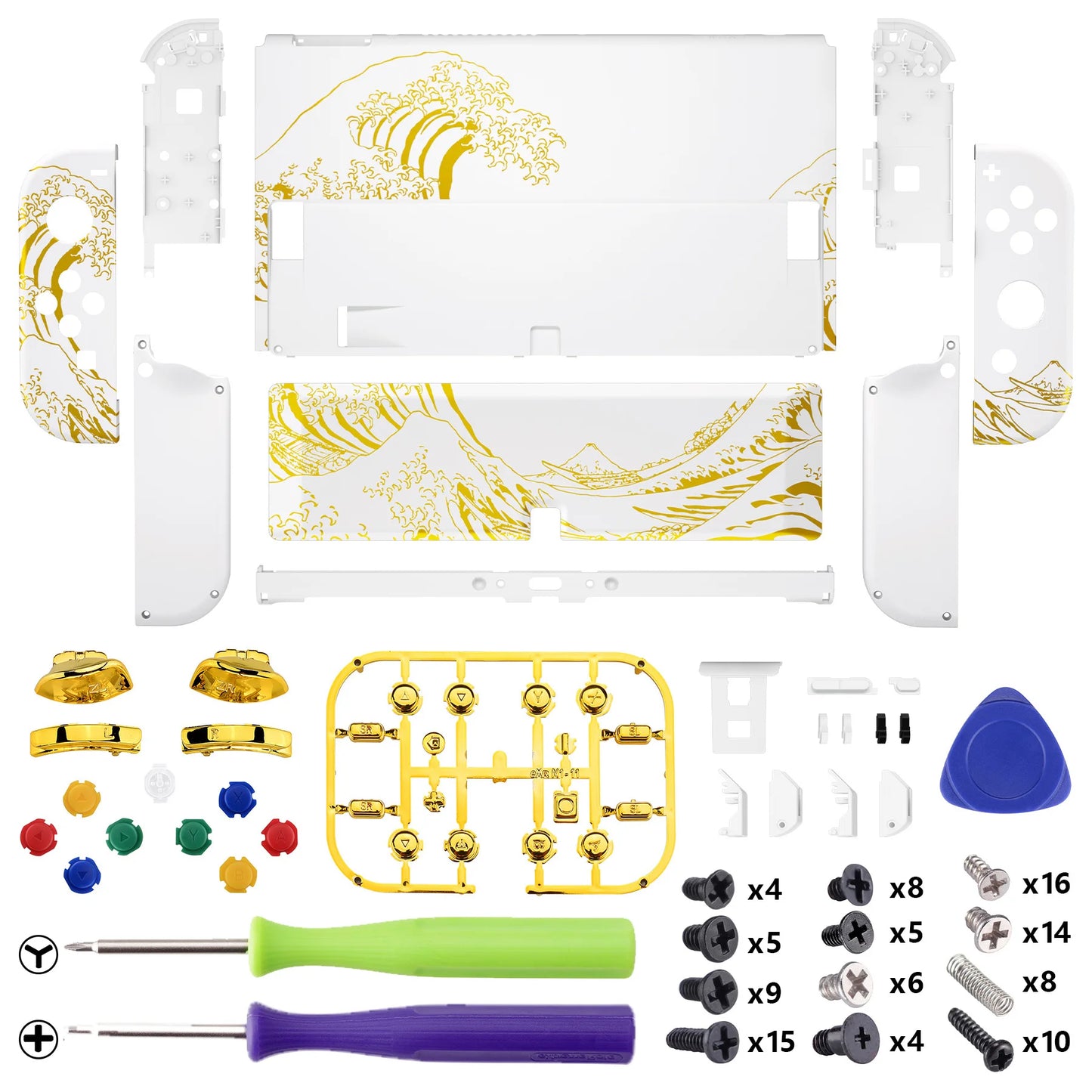 eXtremeRate Full Set Shell for Nintendo Switch OLED, Back Plate Kickstand & Buttons - Patterned Series