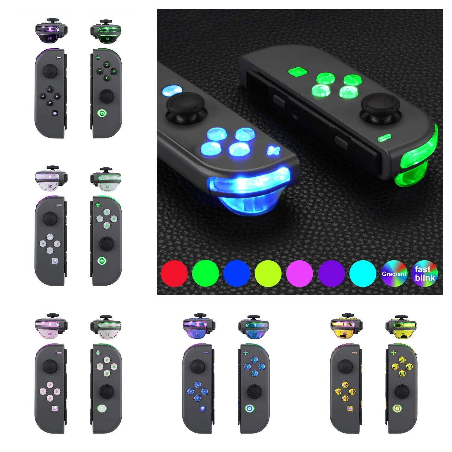 eXtremeRate 7 Colors 9 Modes DFS LED Kit Multi-Colors Luminated Classical Symbols Face Buttons for NS Switch & OLED JoyCon