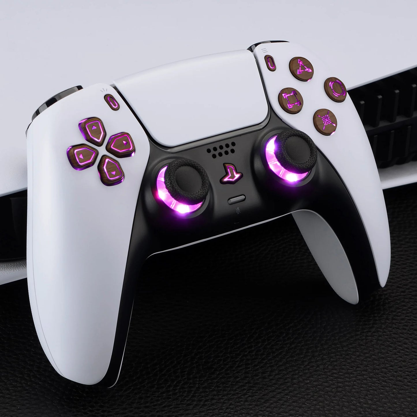 eXtremeRate Multi-Colors Luminated, Classical Symbols DTF V3 LED Kit for PS5 Controller BDM-010 & BDM-020 - Wood Grain