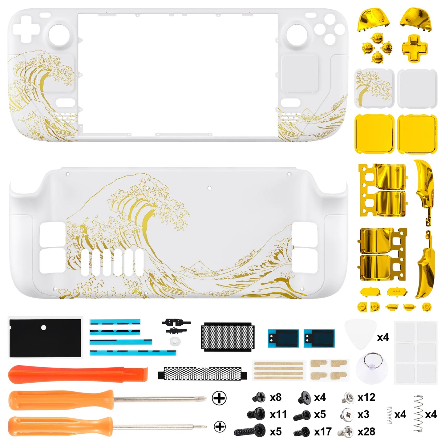 eXtremeRate Replacement Housing Shell Set for Steam Deck LCD, Faceplate Back Plate Shell with Buttons - The Great GOLDEN Wave