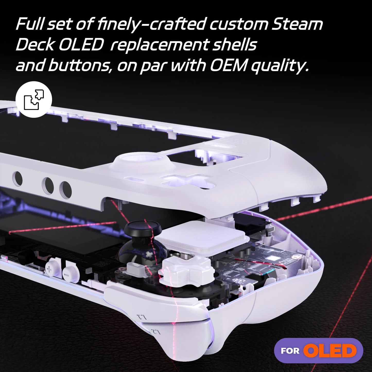 eXtremeRate Replacement Full Set Housing Shell W/Buttons for Steam Deck OLED, Custom DIY Faceplate Back Plate Trackpad Case