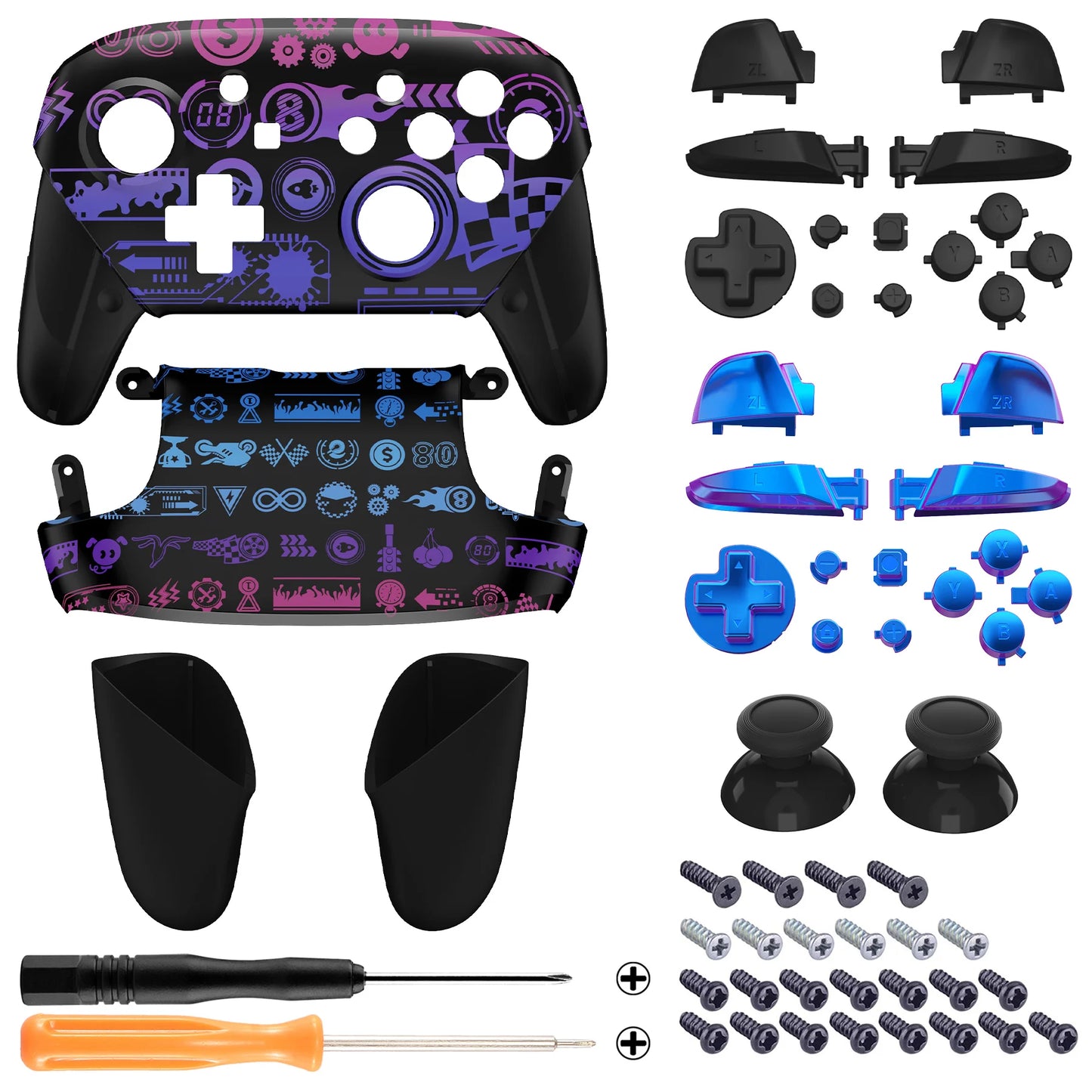 eXtremeRate Faceplate Backplate Grips for Nintendo Switch Pro, Replacement Housing Shell W/Full Set Button - Deluxe Championship