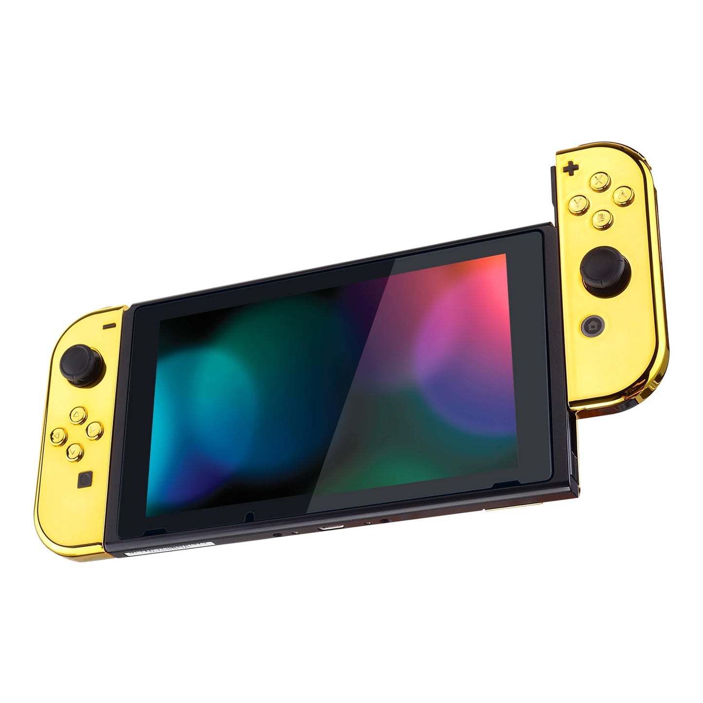 eXtremeRate Chrome Gold Back Plate Controller Housing Shell with Full Set Buttons for Nintendo Switch Handheld Console