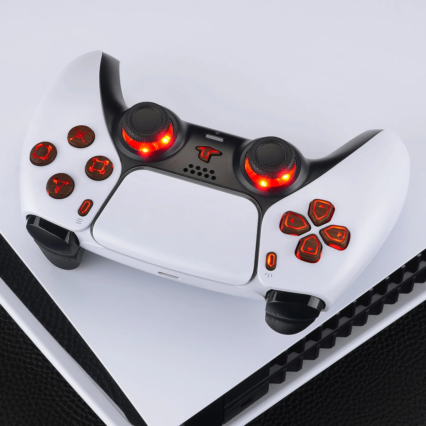 eXtremeRate Multi-Colors Luminated, Classical Symbols DTF V3 LED Kit for PS5 Controller BDM-010 & BDM-020 - Wood Grain