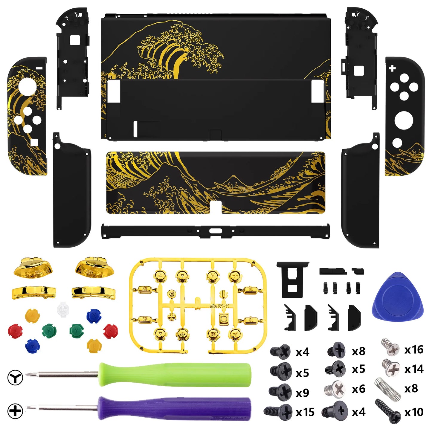 eXtremeRate Full Set Shell for Nintendo Switch OLED, Back Plate Kickstand & Buttons - Patterned Series