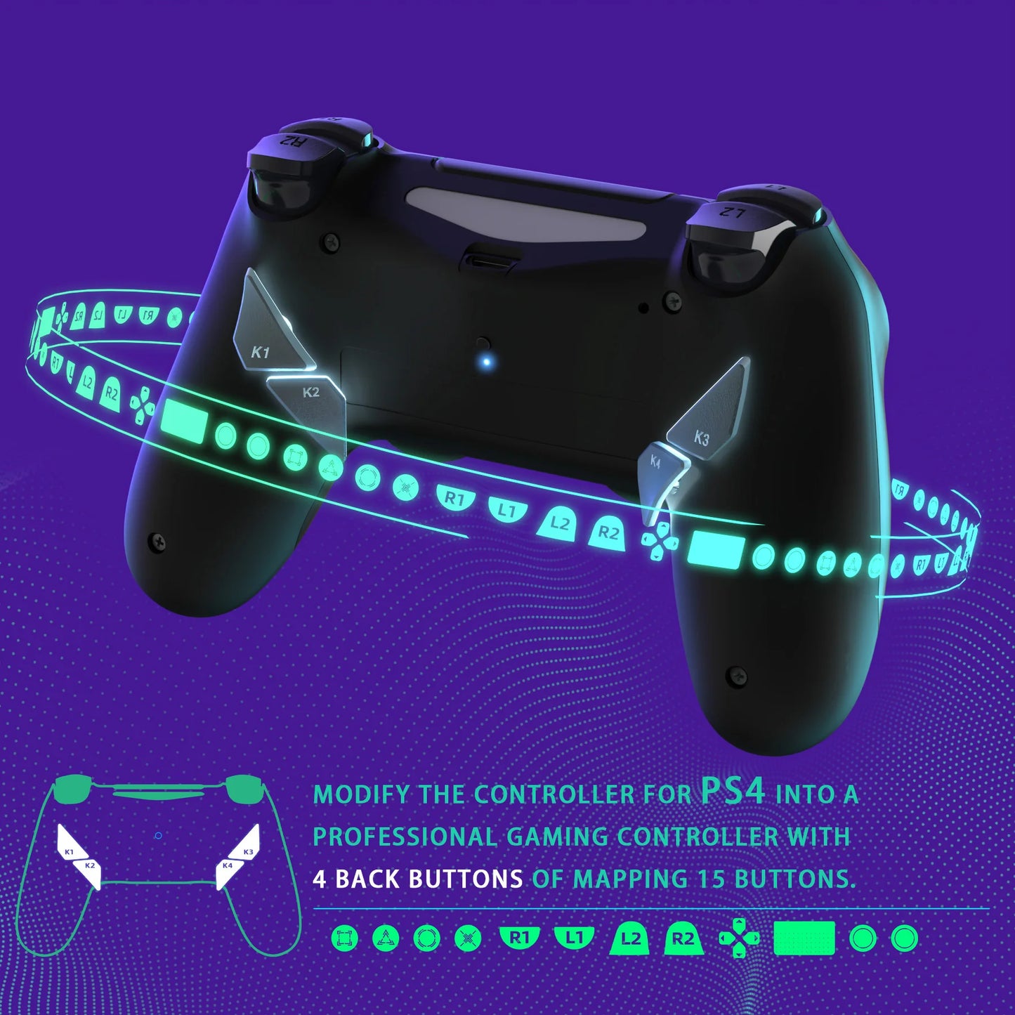 eXtremeRate Dawn Type-C Version Remap Kit for PS4 Slim Pro Controller JDM-040/050/055 W/Mapping Profiles, Back Shell & Buttons