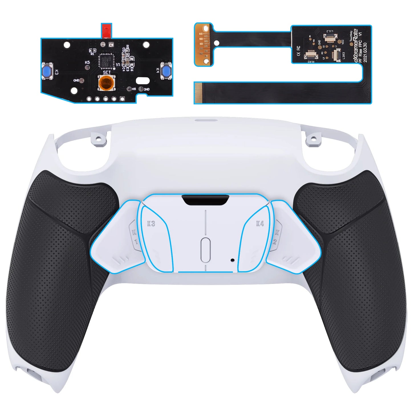 eXtremeRate Rubberized Grip Programable RISE4 Remap Kit for PS5 Controller BDM-010 & BDM-020, Board & Back Shell & Back Buttons