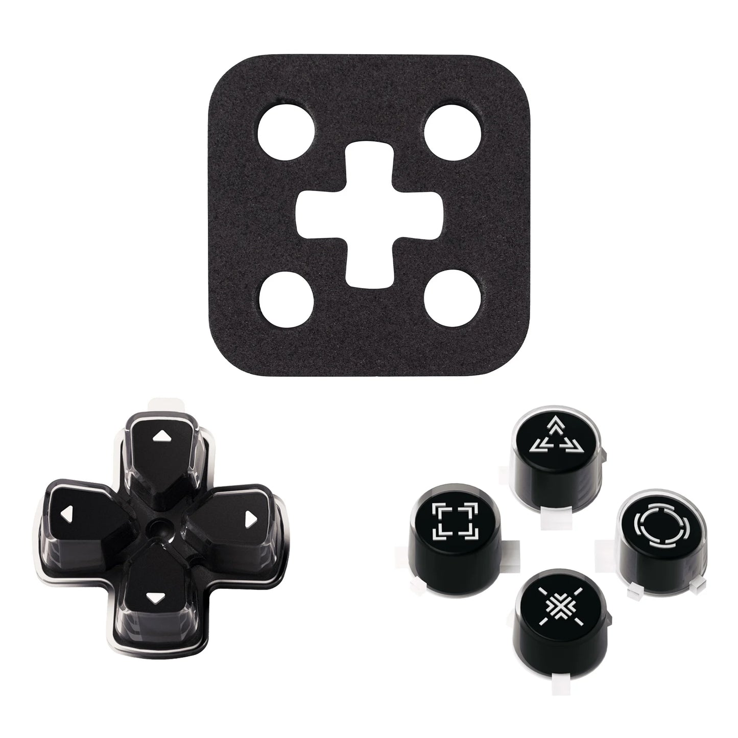 eXtremeRate Custom Dpad Action Buttons Three-Tone Black & Clear with Symbols D-pad Face Buttons Compatible with ps5 Controller