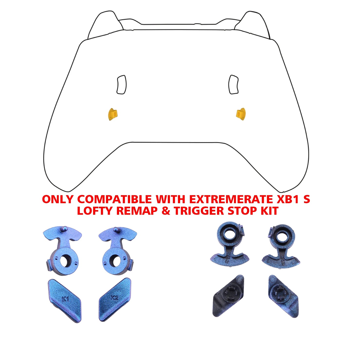 eXtremeRate Chameleon Purple Blue Glossy Buttons K1 K2 Paddles for Xbox One S X Controller LOFTY Remap & Trigger Stop Kit