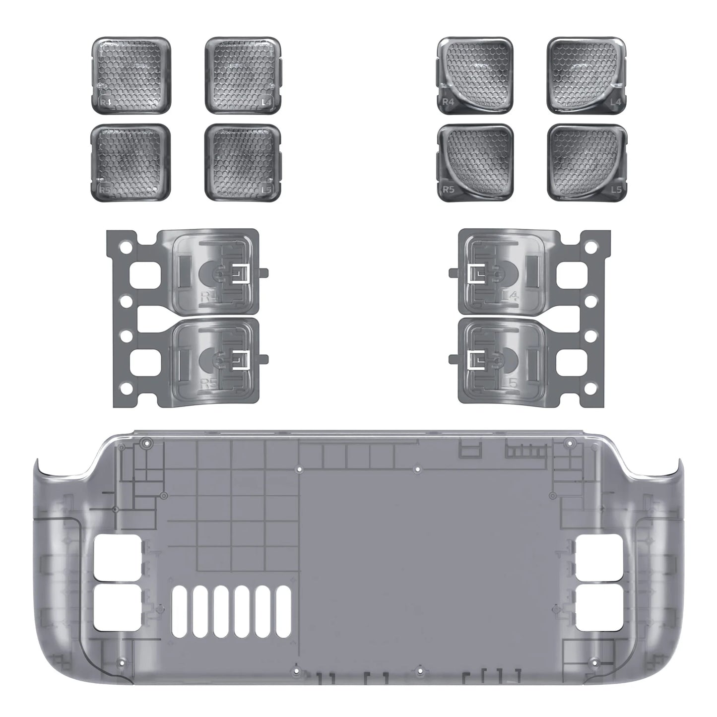 eXtremeRate Interchangeable Back Buttons Bottom Shell for Steam Deck LCD & OLED , Fingers Grip Back Shell - Black